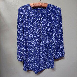 NYJD Womens Size Small Top Blouse Long Sleeves Button Neckline Floral Multicolor
